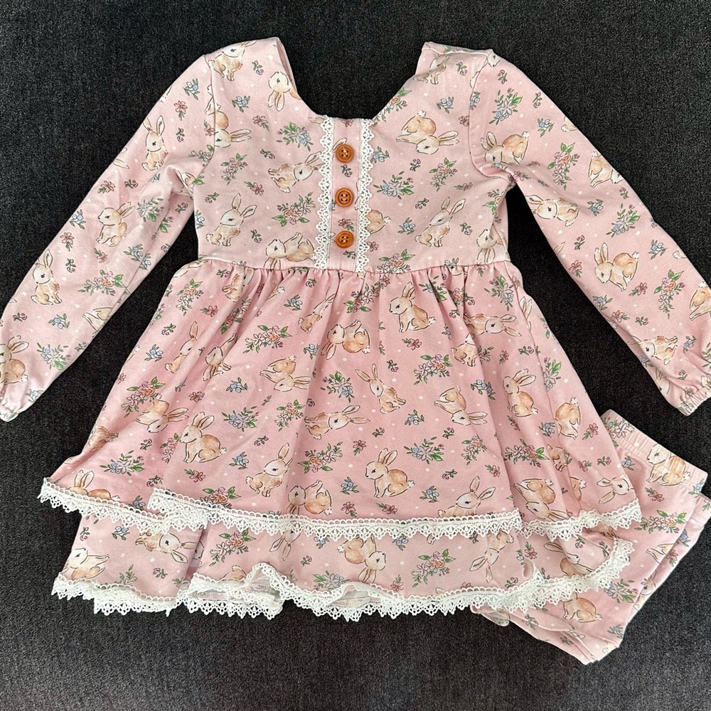 Liv & Stella Blossoms Bunnies Twirl Dress, 4T, EUC